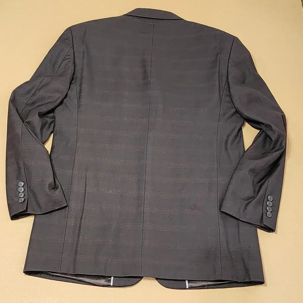 Phat Farm Suit Jacket Mens 42L Brown Plaid 4 Button Long Blazer Hip Hop Lined